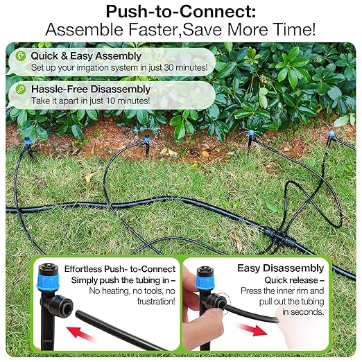 MIXC Drip Irrigation Emitters, Adjustable 360 Degree Water Flow Quick Connect for 1/4" Tubing, Drippers Sprayer for House Garden Watering Systems 100 Pack