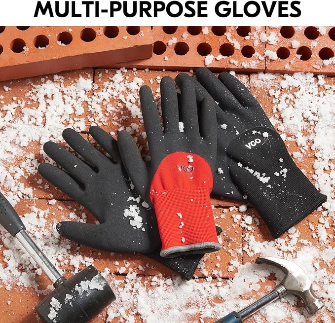 Vgo... 5-Pairs Freezer Winter Work Gloves, Double Lining Rubber Latex Coated for Outdoor Heavy Duty Work (Size M, Black, RB6032)