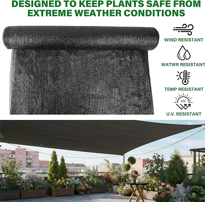 winemana 120x6 FT Outdoor Shade Cloth for Garden & Plants - 50% Large Black Mesh Tarp, UV Resistant Woven Shade Fabric for Greenhouse Farm Row Cover Vegetables Sun Protection Poultry Run