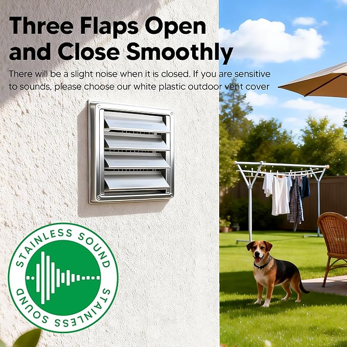 Funmit 4'' Metal Dryer Vent Cover with Metal Mesh Screen, 7"x7" Outdoor Stainless Steel Louvered Vent Cover Includes 4 Screw for Easy Installation