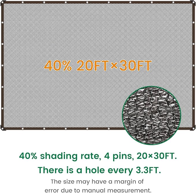 40% 20 X 30 FT Black Shade Cloth, Outdoor Woven Sun Shade with Grommets, Durable Breathable Netting Shading Antifreezing for Patio, Garden, DIY Home, Plants Cover, Greenhouse, Dog Kennel