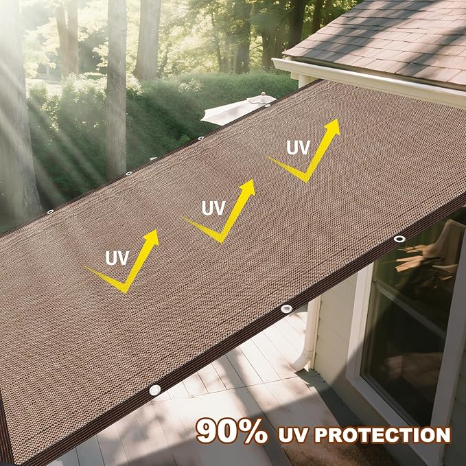Shade Cloth for Garden, 90% Sun Shade Cloth for Outdoor Patio, 5 FT x 8 FT Pergola Shade Cover Canopy Privacy Screen Balcony, Mesh Tarp Sun Screens for Patio, Garden, Outdoor, Backyard -Mocha