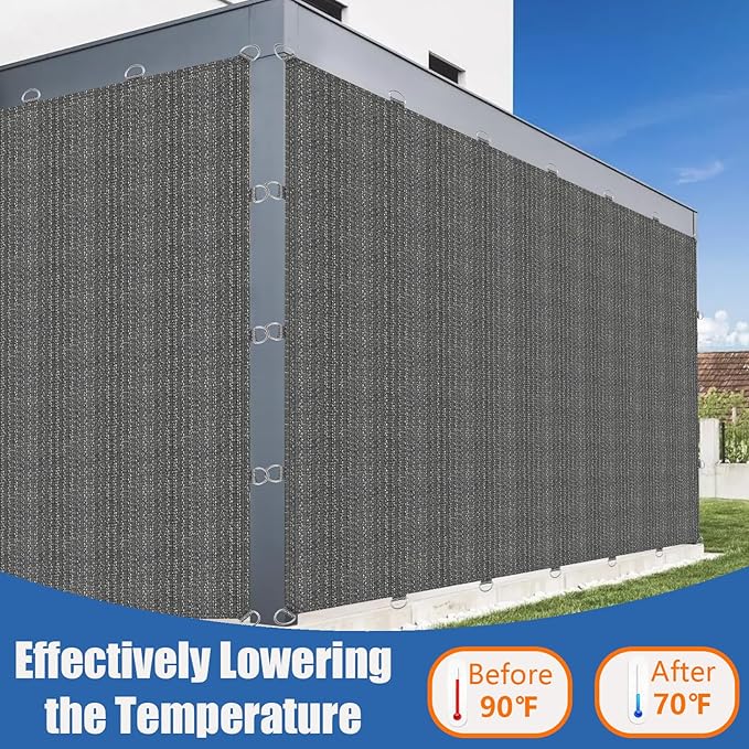 POYEE 90% 10x30ft Sun Shade Cloth with Reinforced Corner Webbing & D-Rings, Pergola Shade Cover – Breathable 200GSM HDPE Fabric for Patio, Garden, Deck & Backyard (Grey)