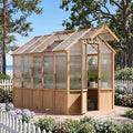 Modern Shade EverBloom 6.5'x10' Wooden Greenhouse, 8' Extra-Tall Cedar Wood Greenhouse with Built-in Outdoor Faucet Kit, Heavy Duty Greenhouse with Built-in Shelving, Power Strip & Ventilation System