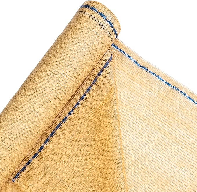 [WindscreenSupplyCo] 60% 5'10'' x 100 FT Eyelets Shade Cloth Roll Sunblock Shade UV Resistant Net for Garden Greenhouse Flower Plant Patio Kennel, Tan - PS6160TAN