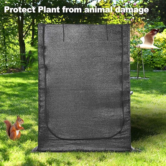 Portable Large 4'x4' Sunshade Cloth Gardening Net,Easy Set up Crops Shade Net 5.7FT Tall Cover, UV Resistant Plant 80% Sunblock for Vegetables,Fruits and Mini Flower Pot with Stakes