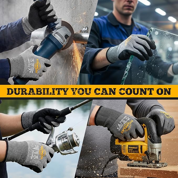 TitanFlex Cut Resistant Gloves ANSI A5, Work Gloves with Sandy Nitrile Grip,Black