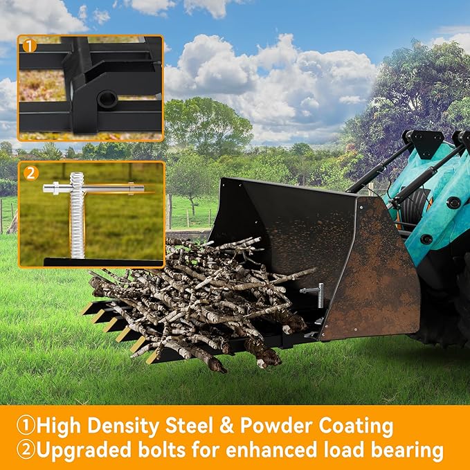 YINTATECH Clamp on Debris Forks to 60" Bucket, 4000 lbs Capacity Heavy Duty Clamp on Pallet Forks Bucket Forks Attachments Fit for Loader Bucket Skidsteer Tractor
