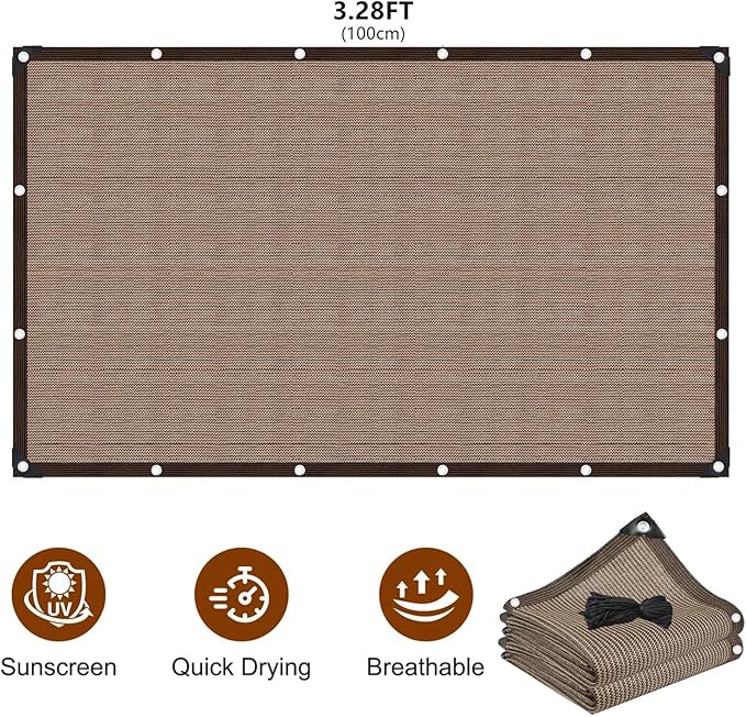 Shade Cloth for Garden, 3 x 16 FT 90% Sun Shade Cloth for Greenhouse, Patio, Plants Cover and Chicken Coops, Pergola Shade Cover Canopy, Mesh Tarp Sun Screens for Patio, Outdoor, Garden - Mocha