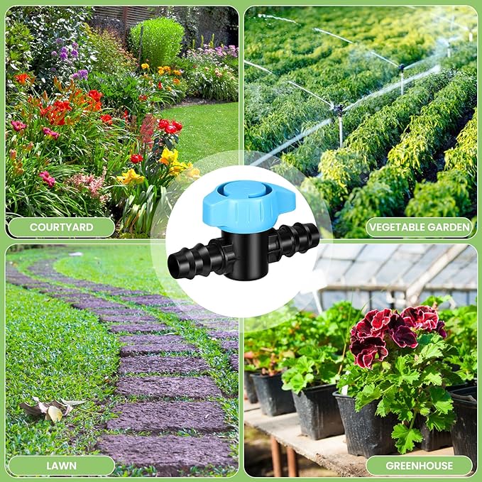 Briwooody 12 Pack 1/2 Inch Drip Irrigation Barbed Valve Fittings Ball Shut off Sprinkler Valve 16 mm for 1/2 in and 5/8 in Drip Irrigation Tubing(570-620" ID) Barbed Switch Valves for Garden Sprinkler