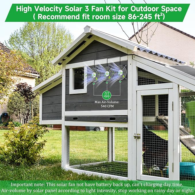 blessny Solar 3 Fan Kit for Intake or Exhaust air, Weatherproofed Solar Powered Fans for Outside Chicken Coops, Greenhouses, Shed, Pet House Air Ventilation