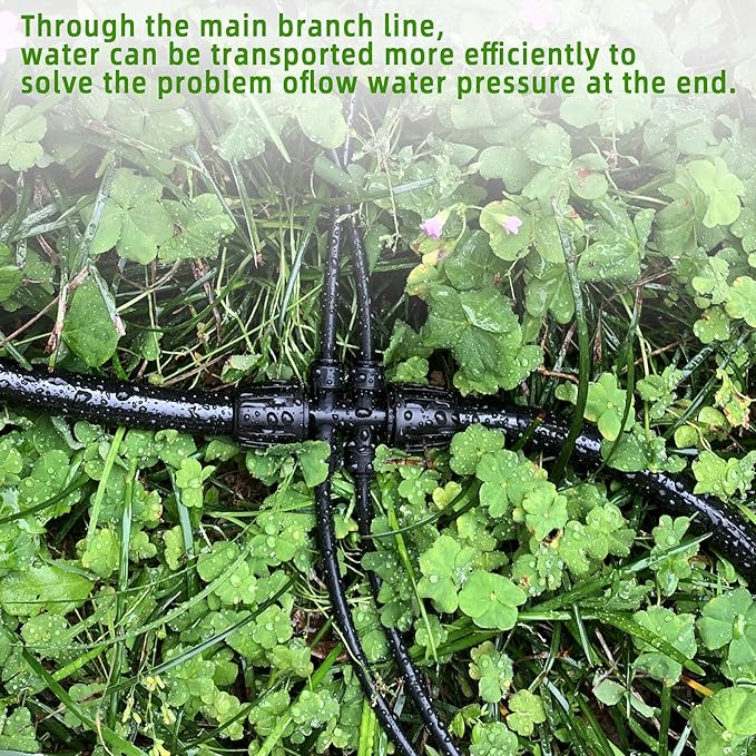 6 Pack 1/2'' to 1/4'' Drip Irrigation Fittings, Push-to-Fit 6 Way Drip Irrigation Part Barbed Tee Connectors, Anti-Leak Locked Splitter Fitting for 1/2" Irrigation Tubing (0.6''-0.67''OD)