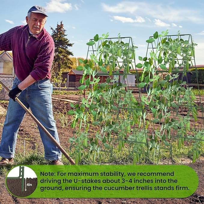 Adjustable A-Frame Trellis for Climbing Plants Outdoor, 48"x32" Cucumber Trellis for Raised Bed, Metal Garden Trellis with Grid Design, Tomato, Grape, Bean, Pea, Squash, Vegetable Trellis (Green)