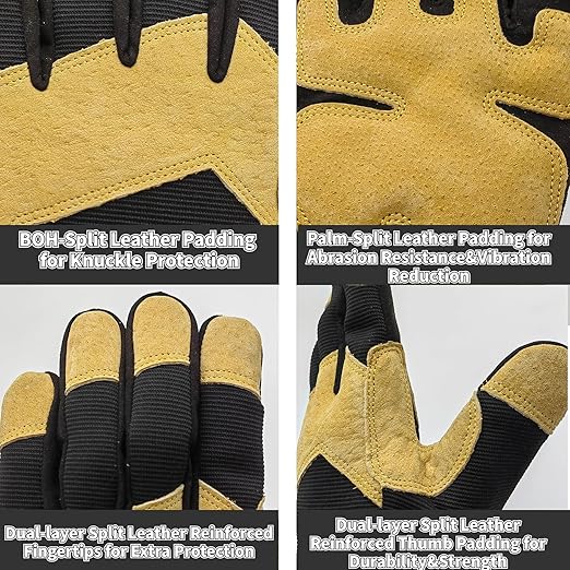 2 Pairs Multi-purpose Mechanics Work Gloves,Utility Mechanic Working Glove Men,Excellent Grip,Black+Green,Large