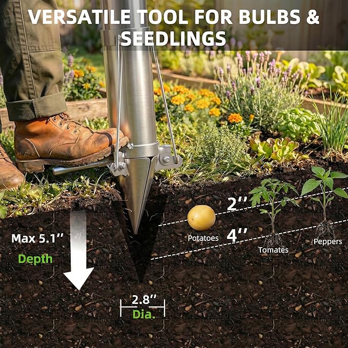 Bulb Planter, Planting Bulbs Manual Seedling Transplanter Weeder Sod Plugger Flower Planting Soil Sampler Long Handled Bulb Planter Plant Bulb Seeds (2 Handle-A)