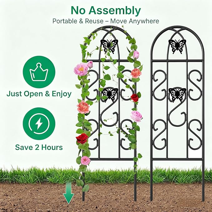 AMAGABELI Garden & Home 4 Pack Garden Trellis for Climbing Plants 60" x 18" Black Iron Trellis for Potted Plant Support Butterfly Metal Trellis for Climbing Roses Vine Flower Cucumber Clematis GT02