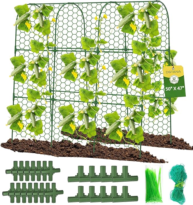 Cucumber Trellis, 50" X 47" U-Shape Garden Trellis for Climbing Plants Outdoor, Arch Trellis Cucumber for Raised Bed, Foldable Plant Support for Vine/Vegetable/Tomato/Zucchini/Pea
