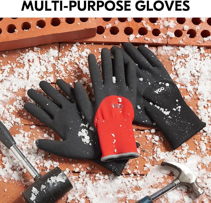 Vgo... 1-Pairs Freezer Winter Work Gloves, Double Lining Rubber Latex Coated for Outdoor Heavy Duty Work (Size XL, Red, RB6032)