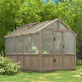 Yardenaler 6x10 FT Green House for Outdoor, 6MM Thick Polycarbonate Panel Wooden Walk-in Greenhouse Kit with Lockable Door and Adjustable Roof Vent, Backyard Garden, Light Mocha Brown