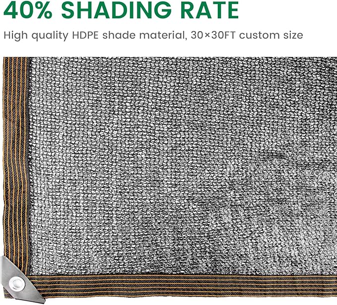 40% 30 X 30 FT Black Shade Cloth, Outdoor Woven Sun Shade with Grommets, Durable Breathable Netting Shading Antifreezing for Patio, Garden, DIY Home, Plants Cover, Greenhouse, Dog Kennel