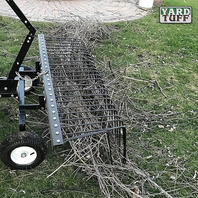 Yard Tuff 72 Inch Durable Steel Rake, Wheels, Lift Handle & Hitch for ATV, UTV, or Tractor