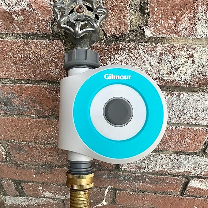 Gilmour Single Outlet Smart Water Timer, WiFi Automatic Watering System, Rain Delay, Battery Operated
