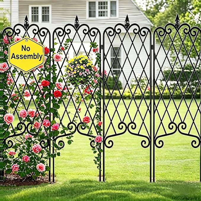 AMAGABELI GARDEN & HOME 4 Pack 60” x 18” Garden Trellis for Climbing Plants Outdoor Garden Fencing Decorative Plant Trellis Vegetables and Rose Trellis for Ivy Cucumbers Black