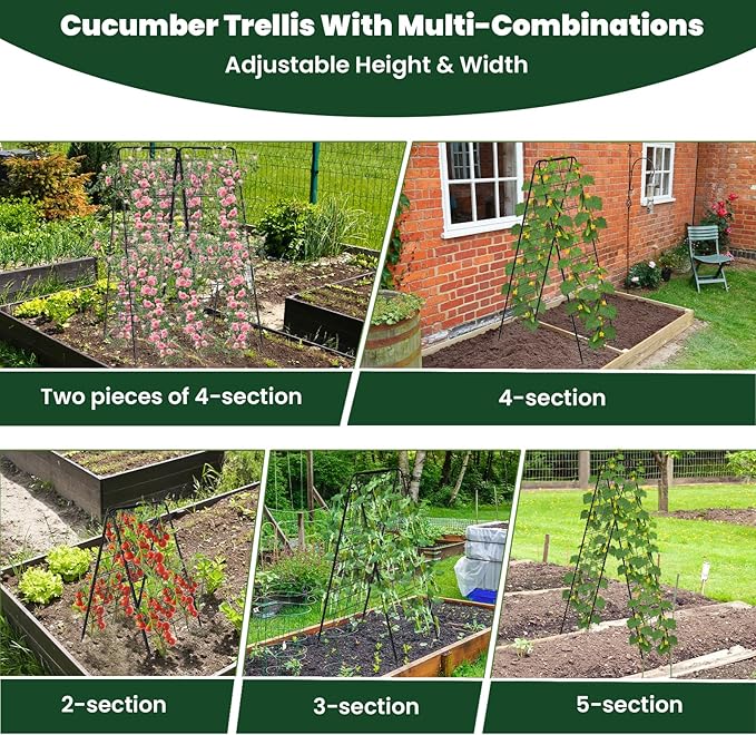 A-Frame Cucumber Trellis for Raised Bed, 50"x 16" Adjustable Heavy Duty Metal Garden Trellis for Climbing Plants Outdoor, Plant Support for Tomatoes Pea Bean Grape Vining Vegetables (2 Pack)