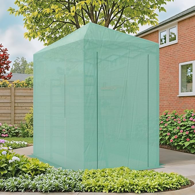 Devoko Walk-in Greenhouse, Instant Pop Up Green House for Outdoors with Zippered Door and 2 Roll-up Windows, PE Cover, Portable and Easy Assemble (Green, 6x4 Feet)