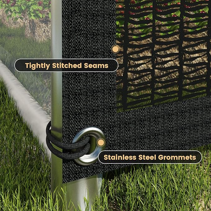DIFY 10×12 FT, 30% Shade Fabric Sun Shade Cloth with Grommets, Black Outdoor Mesh Trap for Garden Plants Cover, Greenhouse, Chicken Coop, Black Patio Netting