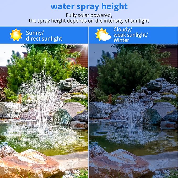 Biling 35W Solar Fountain Pump, 450GPH Submersible Solar Pond Pump with Dry Run Protection & Dual Filtration, Up to 10.8ft Lift, 16.4ft Cable, 4 Nozzles & Tubing for Pond Fountain, Water Features