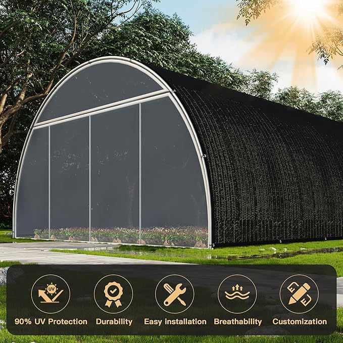 DIFY 5×10 FT, 90% Shade Fabric Sun Shade Cloth with Grommets, Black Outdoor Mesh Trap for Garden Plants Cover, Greenhouse, Chicken Coop, Black Patio Netting