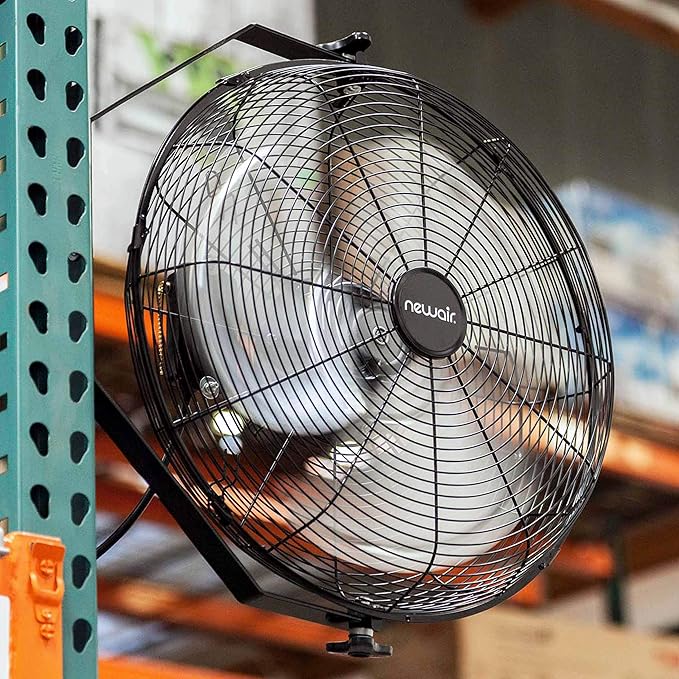 NewAir WindPro18W Wall Mount Fan | High-Velocity Industrial, Shop or Garage Fan | 3 Speed Settings | 3000 CFM | Black
