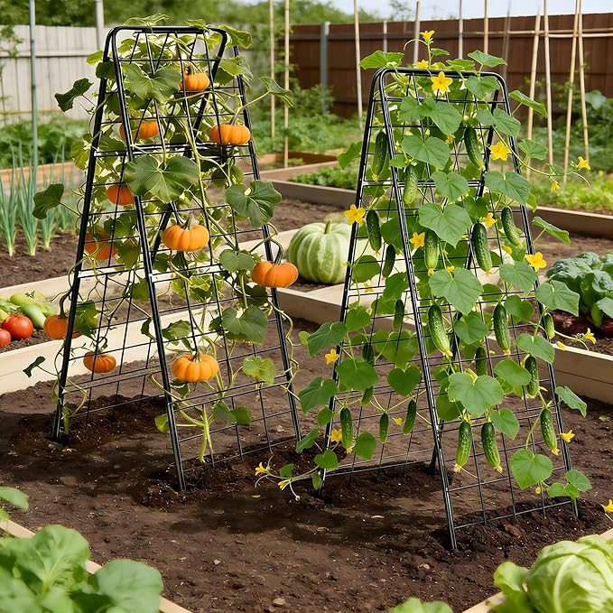 Garden Trellis for Cucumbers, 50” x 16“ Adjustable A-Frame Plant Support for Climbing Plants Outdoor, Vegetable, Flowers, 2 Pack Heavy Duty 1cm Metal Vegetable Trellis for Backyard, Raised Bed, Patio