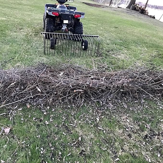 Yard Tuff Pine Straw Rake, Steel Lawn Sweeper with 24 Spring Tines, 60-Inch - Leaf Collector Attachment with Pin Hitch for ATV, UTV or Utility Tractor