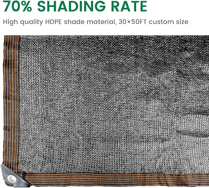 70% 30 X 50 FT Black Shade Cloth, Outdoor Sunblock Shade Cloth with Grommets, Durable Sun Shade Netting Shading Antifreezing for Patio, Garden, Plants Cover, Greenhouse, Barns, Dog Kennel