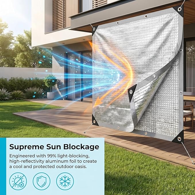 Mindsoft 1 Set Aluminum Shade Cloth 3 x 6 ft Reflective 99% Aluminum Cloth Silver Heat Reflective Tarp for Car Garden Outdoor Pergola Lawn Durable Sunblock Neting Shade Cover with Edge and Hole