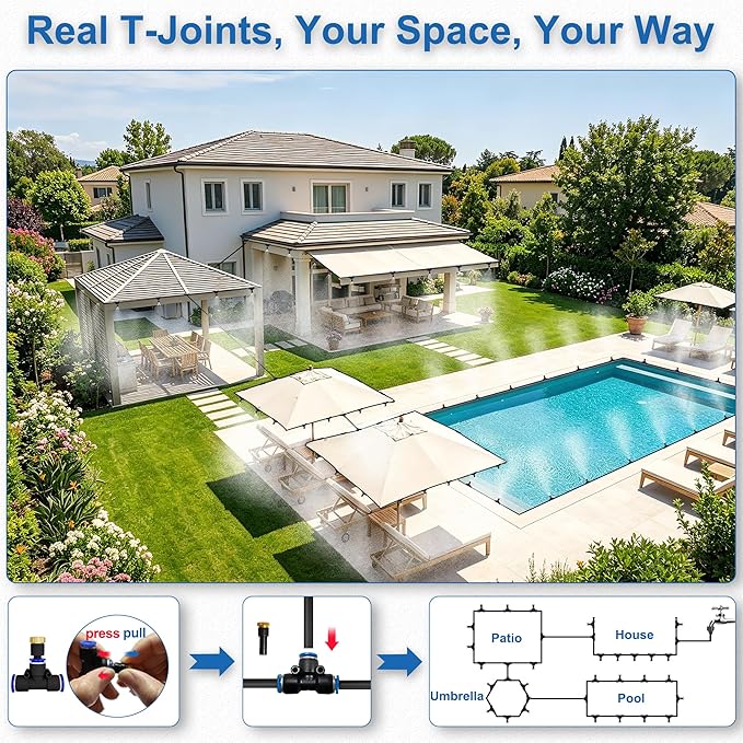 Misters for Outside Patio,Outdoor Water Misting Cooling System,99FT|30M.Backyard Mist Kit for Garden,Greenhouse,Fan,Deck,Umbrella,Canopy,Pool,Porch.Trampoline Sprinkler Park,BBQ Party Accessories