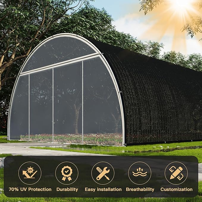 DIFY 4×10 FT, 70% Shade Fabric Sun Shade Cloth with Grommets, Black Outdoor Mesh Trap for Garden Plants Cover, Greenhouse, Chicken Coop, Black Patio Netting