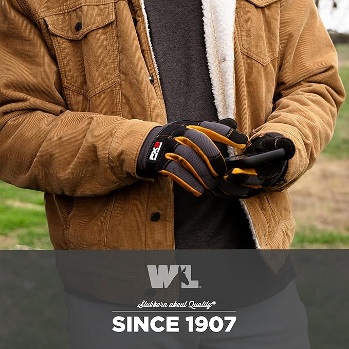 Wells Lamont FX3 Men's Work Gloves – Dexterity, Synthetic Leather Palm, Reinforced Fingertips – Stretch Spandex for Comfort – Touchscreen-Ready, All-Purpose Use, Ergonomic Fit – Black, Medium (7853MC)