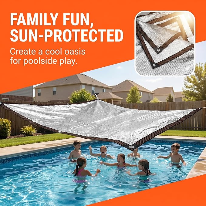 Mindsoft 1 Set Aluminum Shade Cloth 10 x 10 ft Reflective 80% Aluminum Cloth Silver Heat Reflective Tarp for Car Garden Outdoor Pergola Lawn Durable Sunblock Neting Shade Cover with Edge and Hole