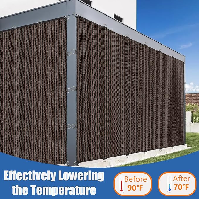 POYEE 90% 8x10ft Sun Shade Cloth with Reinforced Corner Webbing & D-Rings, Pergola Shade Cover – Breathable 200GSM HDPE Fabric for Patio, Garden, Deck & Backyard (Mocha)