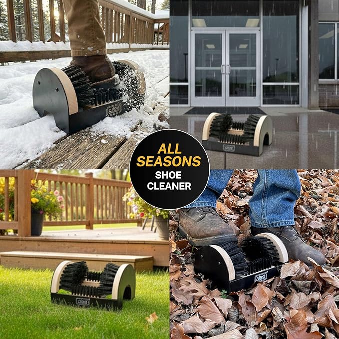 Heavy Duty Boot Brush Cleaner Outdoor Floor Mount or Portable Commercial Boot Scraper/Scrubber with Hardware, Wood
