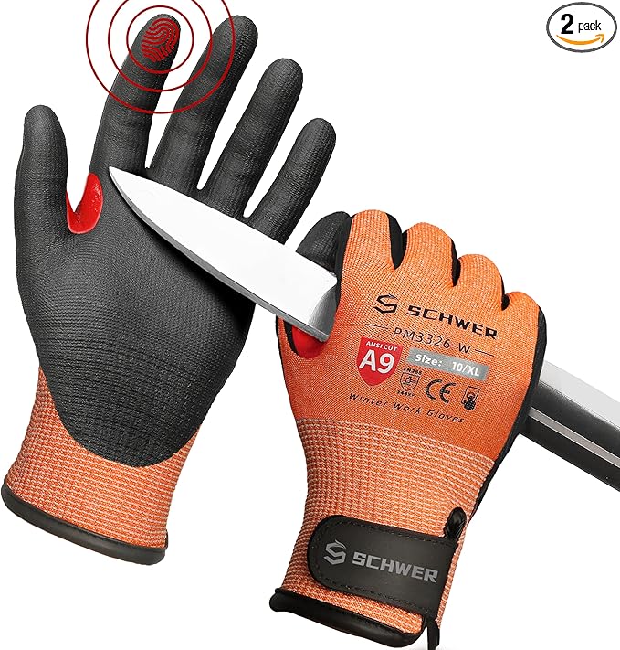 Schwer FreezeGuard-X Winter Work Gloves for Men and Women, ANSI A9 Cut Resistant Gloves for Extreme Protection, Freezer Glove With Super Grip, Thermal Insulated, PM3326-W (XL,2 Pairs)