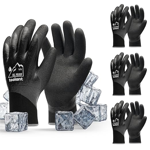 toolant Waterproof Gloves Bulk Pack for Men and Women, 3 Pairs, Freezer Gloves with Grip, Double Nitrile Dipped for Extreme Oil Repellent, for Construction, Mechanics, Mining, Plumbing, Black, Small