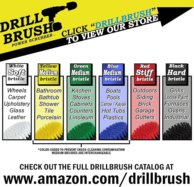 Drillbrush Shower Scrubber Drill Attachment - Car Detailing Tools - Dishwasher Safe Drill Brush Scrubber For Cleaning Tubs, Sinks, Tile, Grout, Flooring, Carpet, Leather, Seats, Boats, Kitchens, Ovens