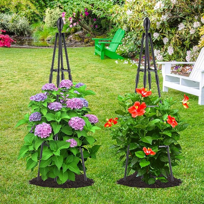 AlisisFores 4 Ft Tower Obelisk Trellis for Potted Climbing Plants, Garden Trellis Rustproof Plastic Coated Metal Plant Support for Vegetables, Vines and Rose Bushes