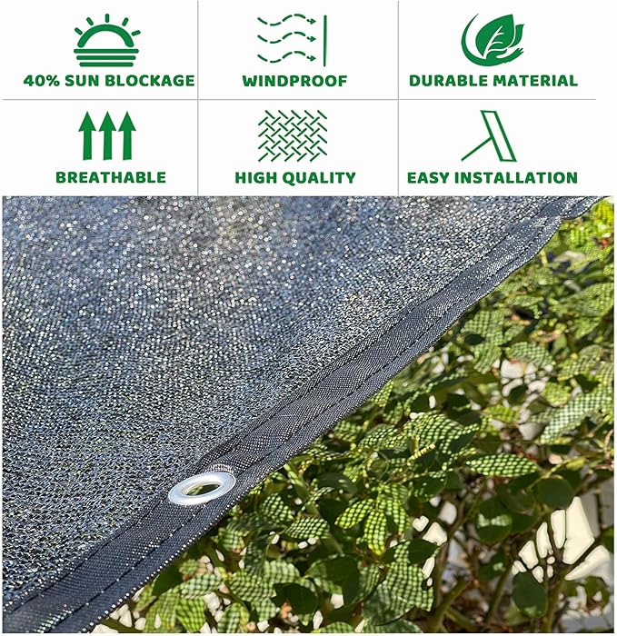 2x6 ft Shade Cloth 40-50% UV Block Mesh Black Tarp with Durable Stainless Steel Grommets for Patio, Garden, Pergola, Greenhouse, Plant, Dump Truck, Leaf Pool Cover