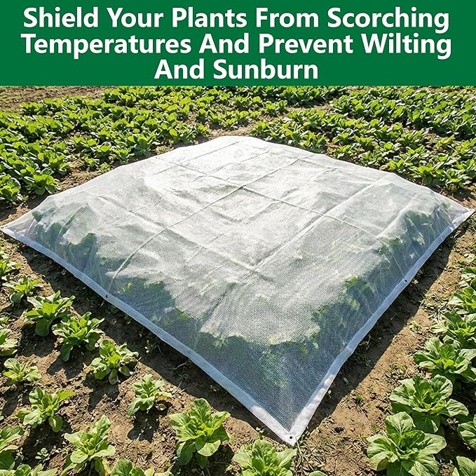 9.9 x 9.9 Ft Plant Shade Nylon Cloth, White Plant Sun Protection Net with Reinforced Grommets, Garden Sunshade Cover Cloth for Protecting Plants from Direct Sunlight