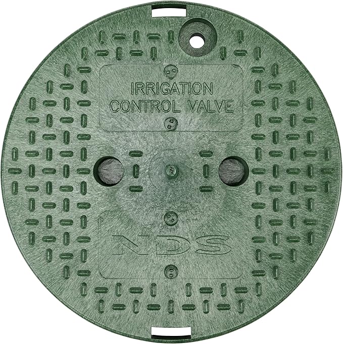 NDS 111BC 10 in. Round Standard Series Valve Box and Cover, 10 in. Height, Irrigation Control Valve Lettering, Black Box, Green Overlapping Cover, Black/Green